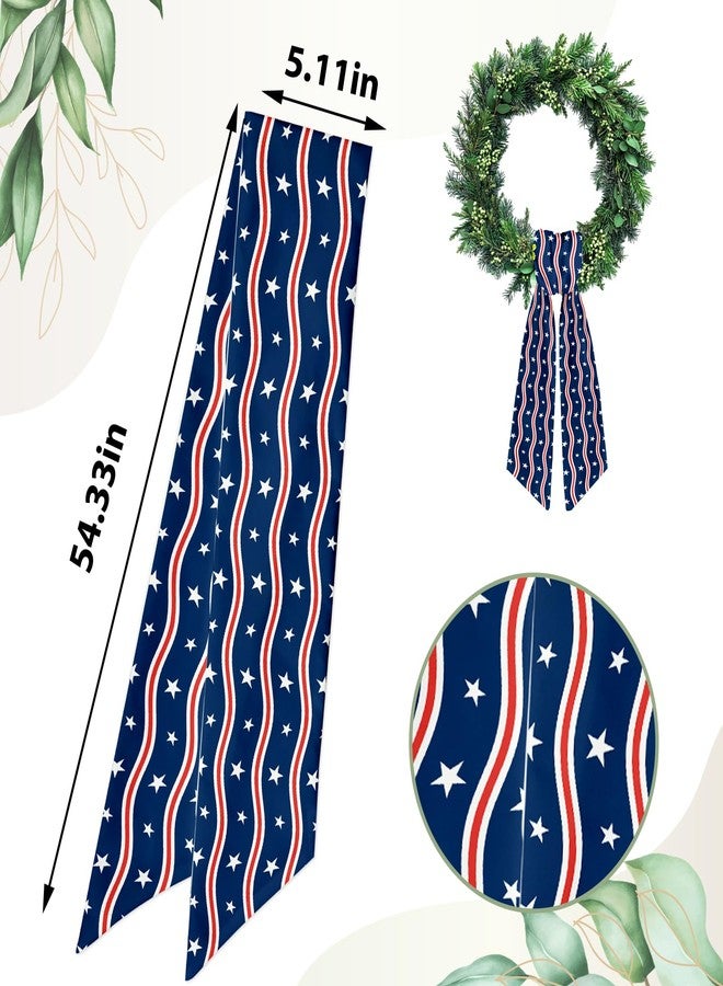 Ftuuo Patriotic Wreath Sash for Front Door Red White Stripe Wreaths Satin Sash Wave Star Garland Ribbon Accessories for Wreath Yard Doorway Indoor Outdoor Bow 4th of July Home Decor,5.1 x 54.3 - Image 2